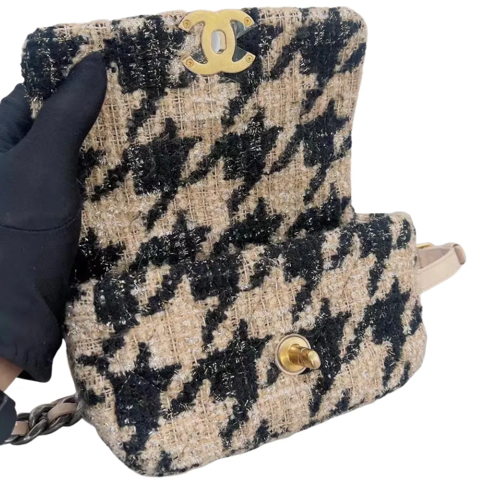 19K Beige Houndstooth Tweed 19 Waist Belt Bag