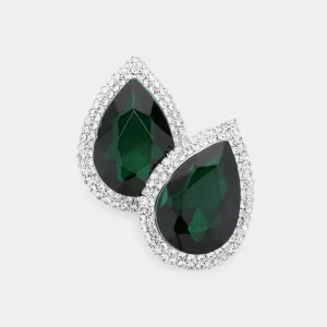 Emerald Teardrop Rhinestone Accented Earrings | Pageant Jewelry|  594695