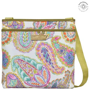 Fabric with Leather Trim Crossbody with Slip Pocket - 12017
