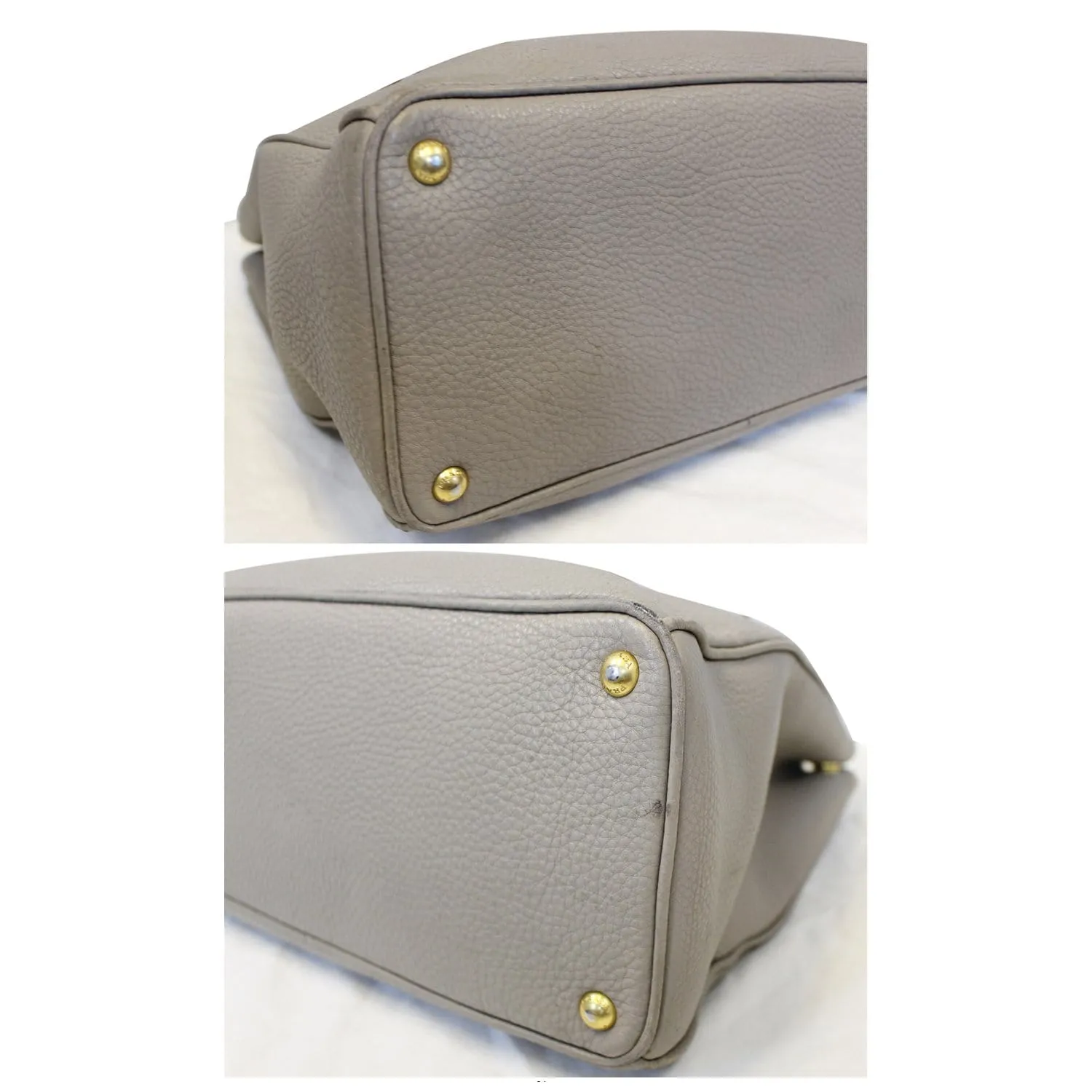 PRADA Pebbled Leather Large Tote Bag Grey
